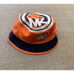 MICHAEL KORS Women One Size Orange Navy Logo Bucket‎ Hat